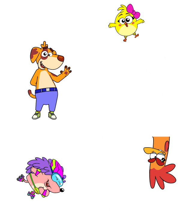Dopamine Fact. logo surrounded by cartoon characters